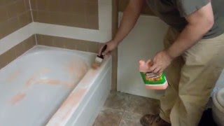 Remove epoxy paint from bathtub with Citristrip [upl. by Nnylyaj309]