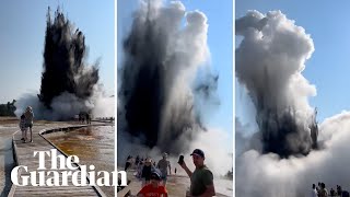 Geyser eruption in Yellowstone national park sends visitors fleeing [upl. by Neirrad]