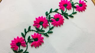 Hand Embroidery borderline embroidery design with lazy daisy stitch [upl. by Atterg]