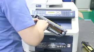 How to install replace Brother TN 210 cartridge for Brother MFC 9120CN printer [upl. by Enalahs]