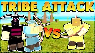 Massive Tribe attacks one God Player Roblox Booga Booga [upl. by Uht]