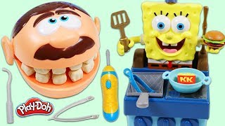 Feeding Mr Play Doh Head With SpongeBob Krabby Patty Grill [upl. by Aihsenyt]