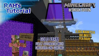 Automatic Gold Farm with Smelters and Sorting  Minecraft Bedrock 120 MCPE Xbox PS PC [upl. by Baxy]