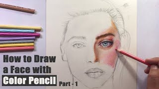 How to Draw a Face with Color Pencil  Realistic Portrait drawing for Beginners with easy techniques [upl. by Otiragram510]