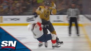 Golden Knights Ivan Barbashev Levels Panthers Radko Gudas With Massive Reverse Hit [upl. by Adnolahs]