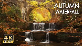 4K HDR Autumn Waterfall  Stream Sounds  Flowing Water  Forest River  White Noise  Sleep Relax [upl. by Eceinahs]