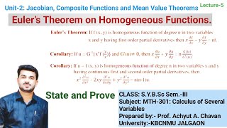 Euler’s Theorem on Homogeneous Functions  State and Prove  SYBSc KBCNMU JALGAON [upl. by Madonia]