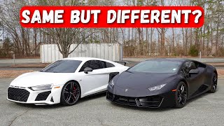 Lamborghini Huracan vs Audi R8  Are These V10 Supercars Any Different [upl. by Arden]