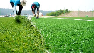 process of making a World Cup soccer field with artificial turf in Korea [upl. by Joete]