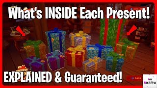 Whats INSIDE EACH PRESENT  Fortnite Winterfest Event [upl. by Allicsirp]