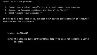 How to Fix Boot Error 0xc0000098 on Windows 10  2017 Tutorial [upl. by Allecnirp]