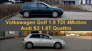 SLIP TEST  4Motion vs Quattro  Volkswagen Golf vs Audi A3  S3  4x4testsonrollers [upl. by Genaro]