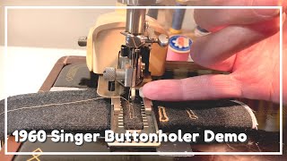 1960 Singer Buttonholer Demonstration [upl. by Aihsined607]