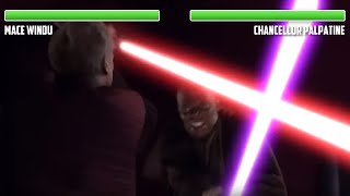 Mace Windu vs Palpatine WITH HEALTHBARS  HD  Star Wars Episode III Revenge of the Sith [upl. by Aenotna231]