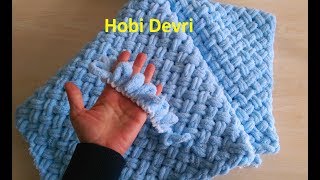 Making Easy Baby Blanket with FingerAlize Puffy İpi Sepet Hasır Örgü Bebek Battaniyesi Yapımı [upl. by Anoi]