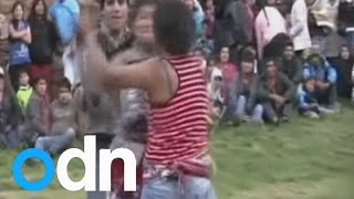 Men women and children fight in Peru to settle disputes before New Year [upl. by Telimay536]