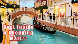 WHAT This huge Mall has waterways like VENICE and boating inside it  Villaggio mall Qatar [upl. by Ahseyd]