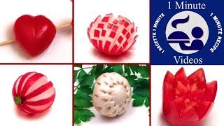 5 Easy Vegetables Garnishes in 2 Minutes  Howto Cooking Tricks Food Art [upl. by Yirinec]