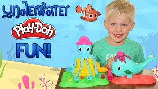 Underwater PlayDoh Creations with Cranky Octopus and Wavy Whale [upl. by Haerle]