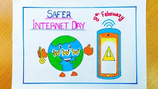 Safer Internet Day DrawingHow To Draw Cyber Safety PosterSafer Internet Day Poster [upl. by Annatnom953]