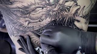 Freehand Dragon Tattoo done by Trung Tadashi Artist  Full back tattoo [upl. by Enylodnewg807]