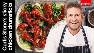 Oven Baked Sticky Chicken Drumsticks  Cook with Curtis Stone  Coles [upl. by Kolivas]