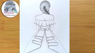 How to draw a girl with beautiful dress for beginners  Pencil Sketch  Drawing Tutorial [upl. by Bose]