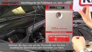 Dino KRAFTPAKET Starthilfegerät 12V24V 1200A Starthilfe mit Powerbank amp LEDLampe 136106 [upl. by Eldred]