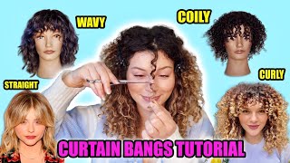 HAIRSTYLISTS GUIDE TO CUTTING YOUR OWN CURTAIN BANGS ON CURLY HAIR [upl. by Lertnek]