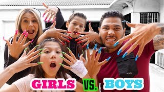 Wearing Super Long Acrylic Nails For A Day GIRLS vs BOYS  Familia Diamond [upl. by Oam]