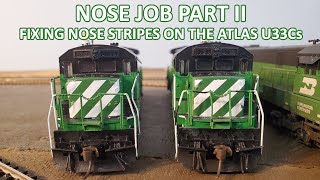 Nose Job II Microscale decal nose stripes on a pair of HO Scale GE U33C Diesels [upl. by Ferreby695]