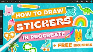 How to Draw Stickers in Procreate  FREE Procreate Brushes [upl. by Hopkins418]