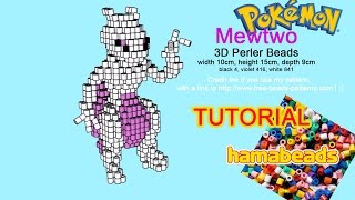 Mewtwo Pokemon 3D perler beads hama beads pixelart tutorial [upl. by Derian]