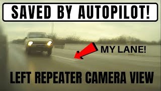 Tesla Enhanced Auto Pilot Autosteer  EAP saves me from disaster  Left Repeater Camera View [upl. by Aleinad]