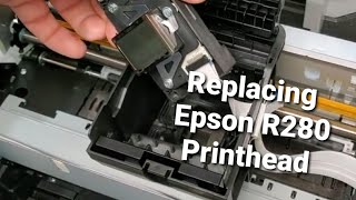 How to replace or remove printhead on Epson Stylus Photo R280 Printer F180040 [upl. by Aisnetroh]