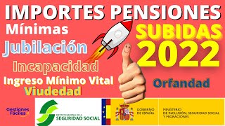 💰IMPORTE 2022 Pensiones Minimas  Ingreso Minimo Vital Subida jubilacion viudedad Cobro Pensionistas [upl. by Nosnibor]