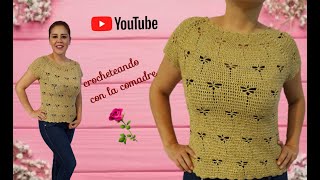 blusa elegante tejida a crochet con puntada libelulas parte1crocheteando con la comadre💖💋 [upl. by Zelle18]