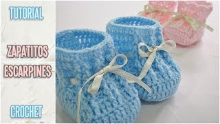 Como tejer zapatitos escarpines de bebé a crochet paso a paso [upl. by Thorne]