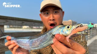 Pier Fishing Have You EVER Caught THIS Fish Long Silver Metallic Ribbon Fish Catch amp Cook [upl. by Lodovico]