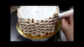 How to Create a Basketweave for Cake Decorations  Flower Basket cake tutorial [upl. by Bihas]