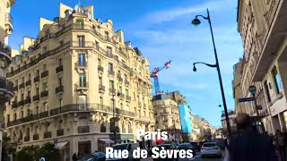 Paris city walks Rue de Sèvres Paris France 4K [upl. by Kulsrud]