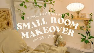 aesthetic and extremely  small room makeover 🍃 • a 4sqm bedroom with loft bed  desk decor [upl. by Philemon978]