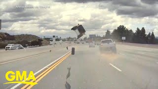 Dash camera captures wild Los Angeles crash l GMA [upl. by Oralie]