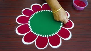 Beautiful simple freehand rangoli for thaipusam 2019  colour kolam with out dots  best muggulu [upl. by Fritz]