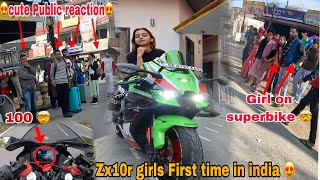 Cute girl reaction on my zx10r 😍 my 1st long ride  crazy hyperide with dad crossing 100kmh 💕 [upl. by Mahala]