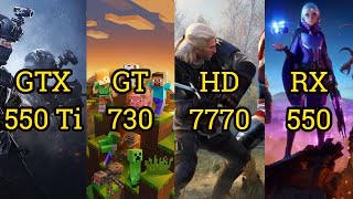 GTX 550 Ti vs GT 730 vs HD 7770 vs RX 550  6 GAMES in 2021 [upl. by Ennaylil]