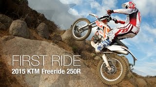 2015 KTM Freeride 250R First Ride  MotoUSA [upl. by Mavis883]