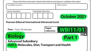 Pearson Edexcel International A level biology unit 1 October 2021 Part 1 of 2 [upl. by Earahc]