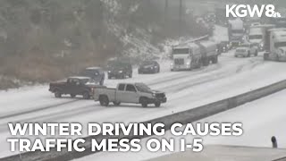 Severe traffic jam on I5 due to slippery driving conditions in Clark County [upl. by Fanchon336]