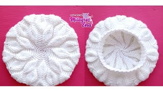 Como tejer la Boina N° 47 y gorro a crochet en punto hojas en relieve para niñas y damas paso a paso [upl. by Ennire734]